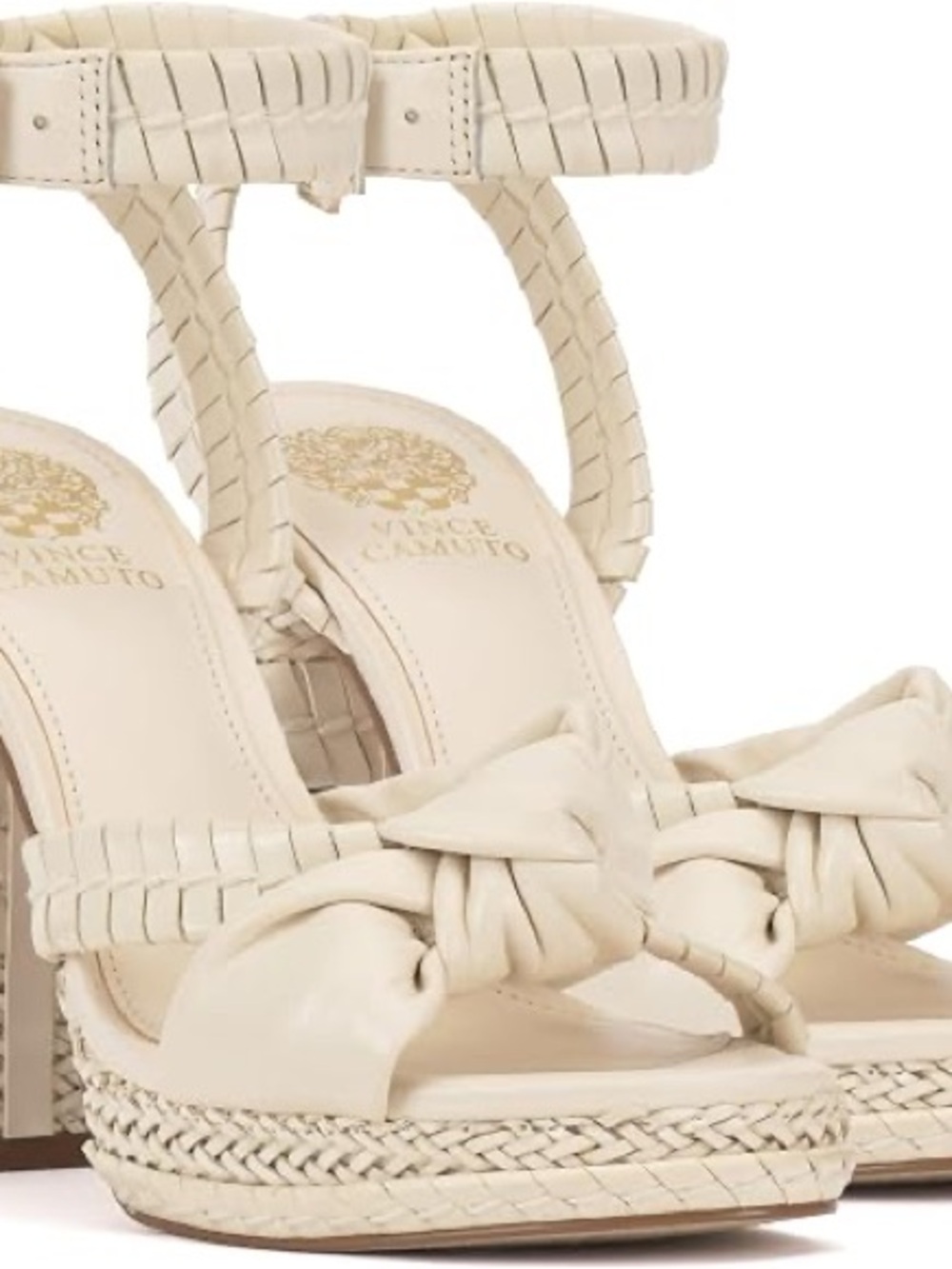 Vince Camuto Cream Knotted Platform Heeled Sandals